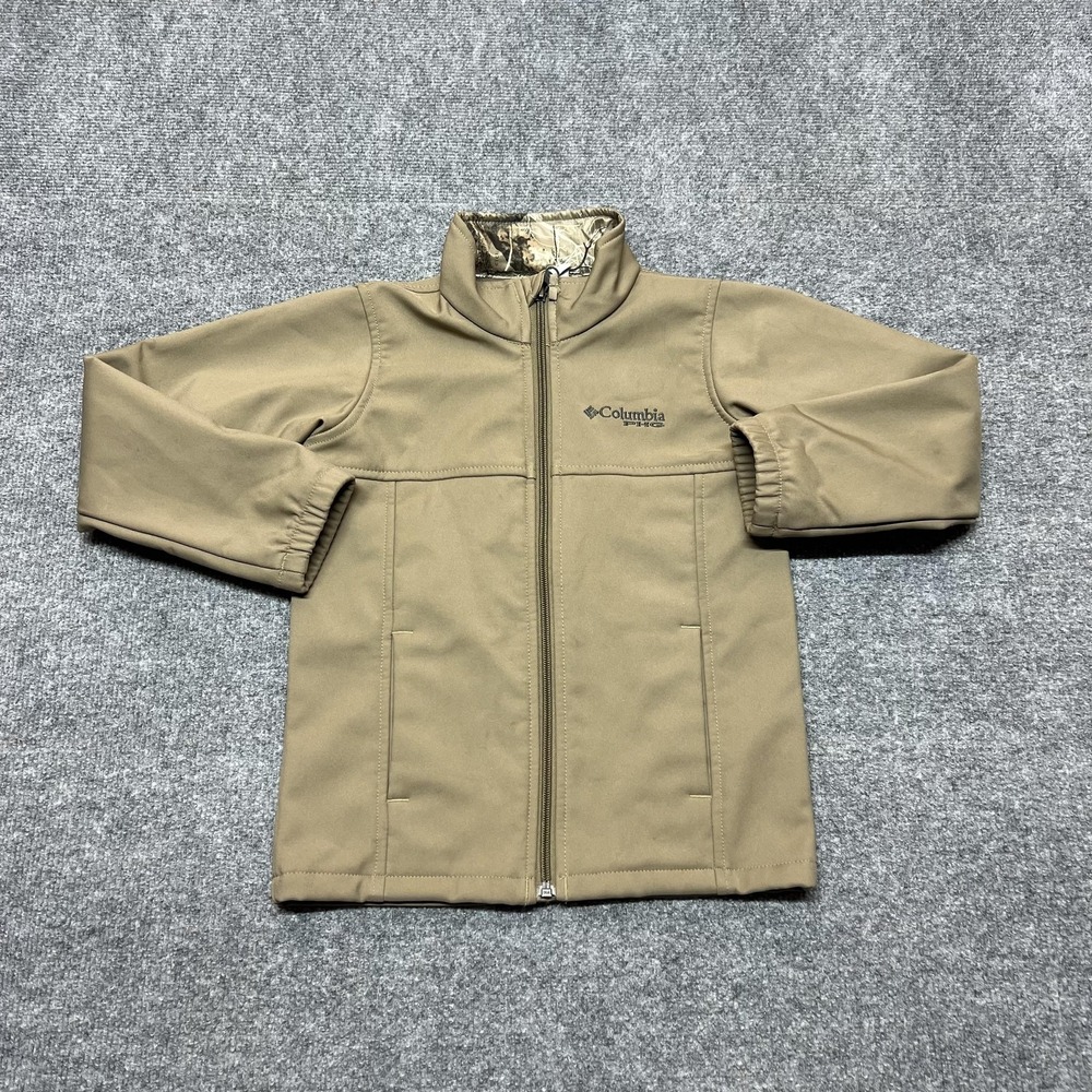Columbia Jacket Youth XS Beige PHG Softshell Fleece Lined Full Zip Hunting